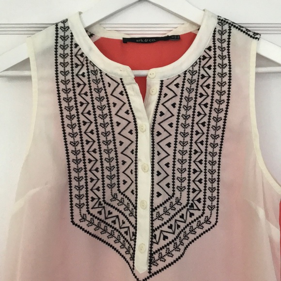 Cute cream/orange top with black embroidery design - Picture 2 of 8